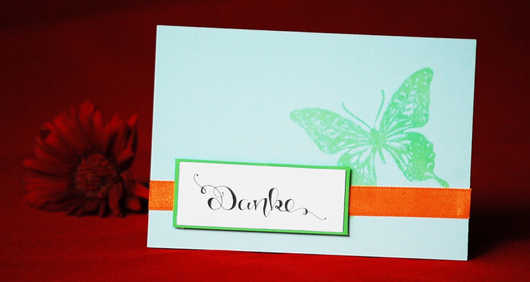 Selbst gemachte Dankeskarte mit Stempel