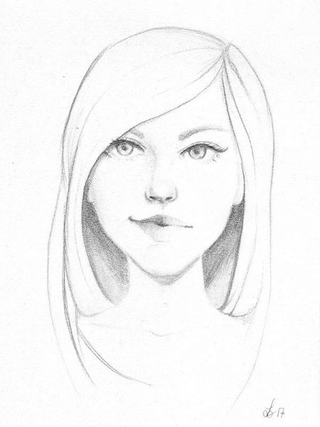 Zeichnung einer jungen Frau mit langen Haaren