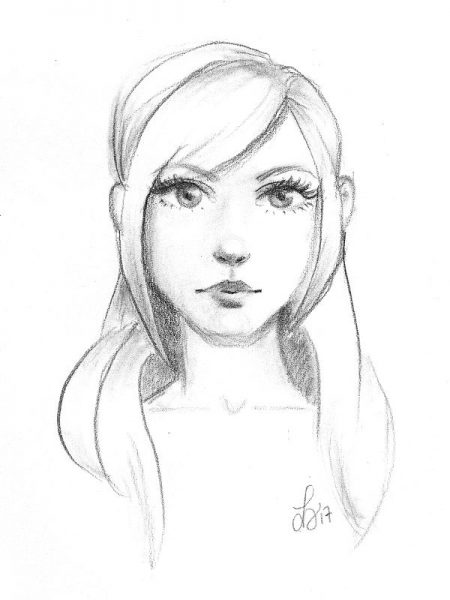 Bleistiftzeichnung eines hübschen, langhaarigen Mädchens