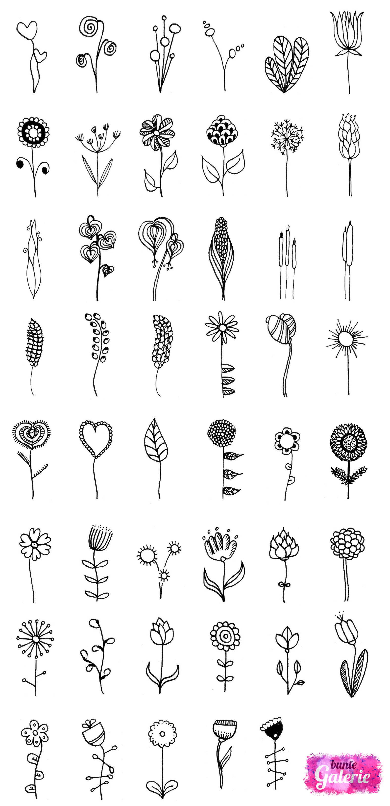 Doodle Blumen zur Inspiration bei Deinen eigenen Zeichnungen