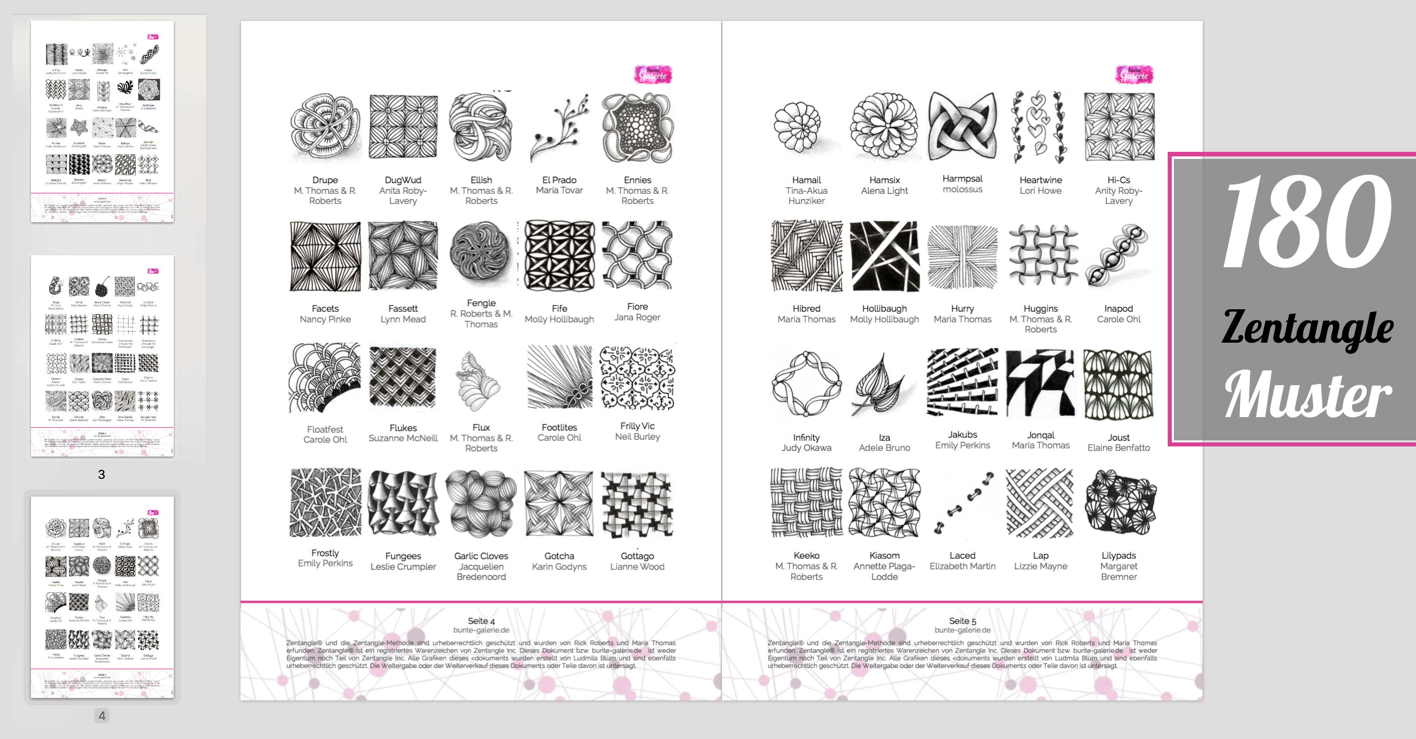 PDF mit 180 Zentangle Mustern zum Ausdrucken