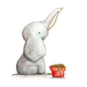 Kleiner Elefant isst Spaghetti