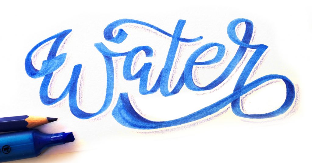 Water Satinband-Lettering mit Textmarker und Buntstift | Bunte Galerie