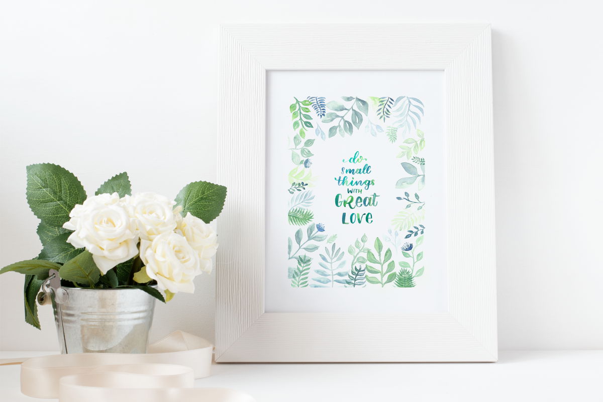 do small things with great love - Brushlettering mit Blätterrand