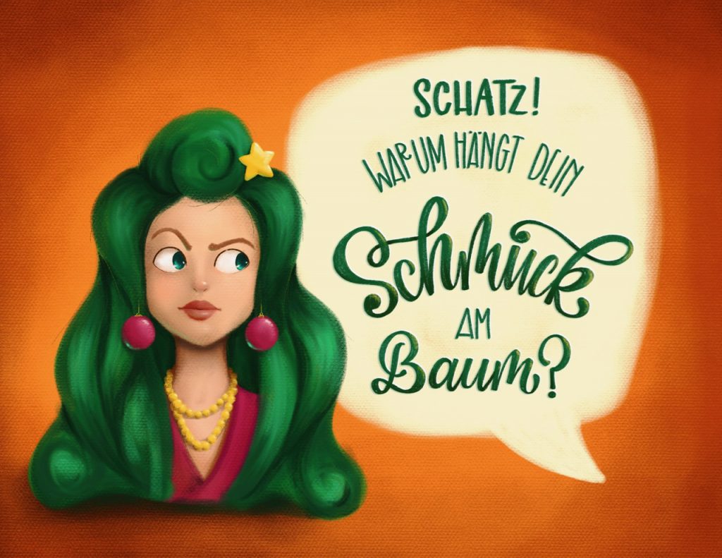 Schatz - warum hängt dein Schmuck am Baum. Handlettering / Illustration von Ludmila Blum, Bunte Galerie
