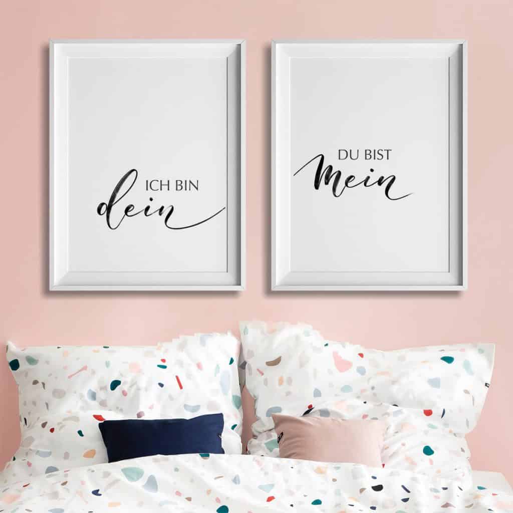 2er Set zusammenhängender Wandbilder im minimalistischen Brushlettering für liebende Paare